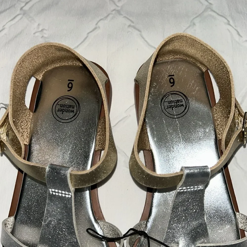 Wonder Nation Big Girls Gold-tone/Silver Fisherman Sandals(Size 6)